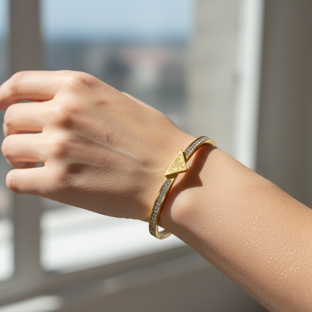 Engraved Triangle Half Tennis Bangle