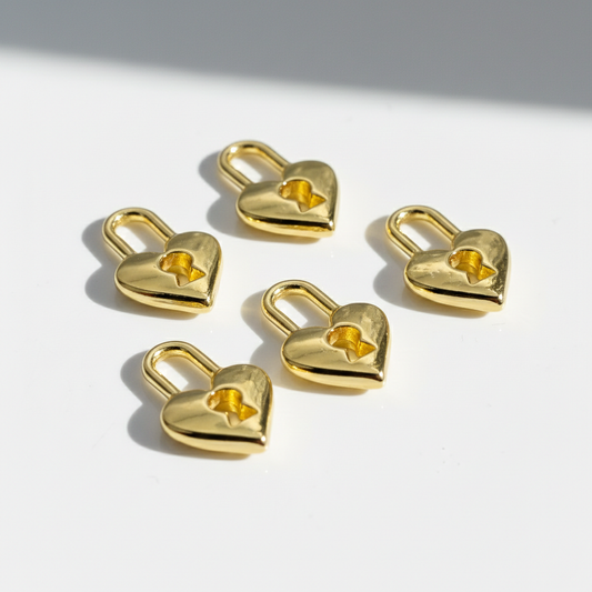 Gold Heart Lock Charm For Bracelet Necklace