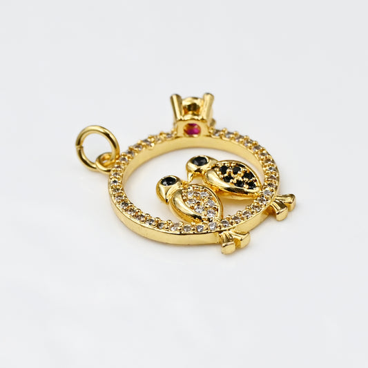 Love Birds Circle Charm with CZ Accents