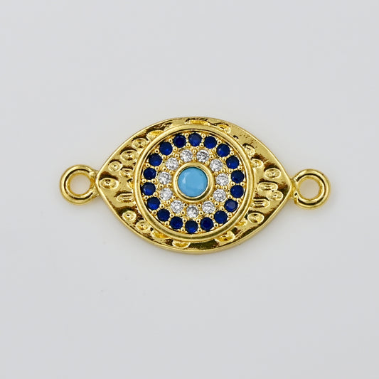 Evil Eye Connector Charm with Blue & Clear CZ