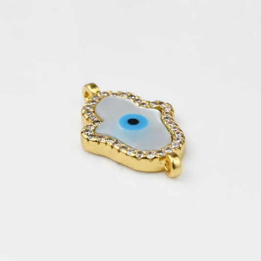 Gold Hamsa Evil Eye Charm with Crystal Border