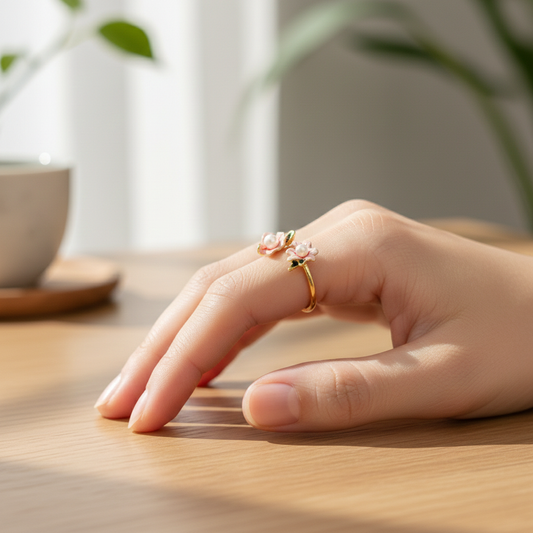 Pearl Enamel Flower Ring
