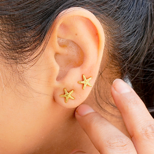 Gold Starfish Stud Earrings