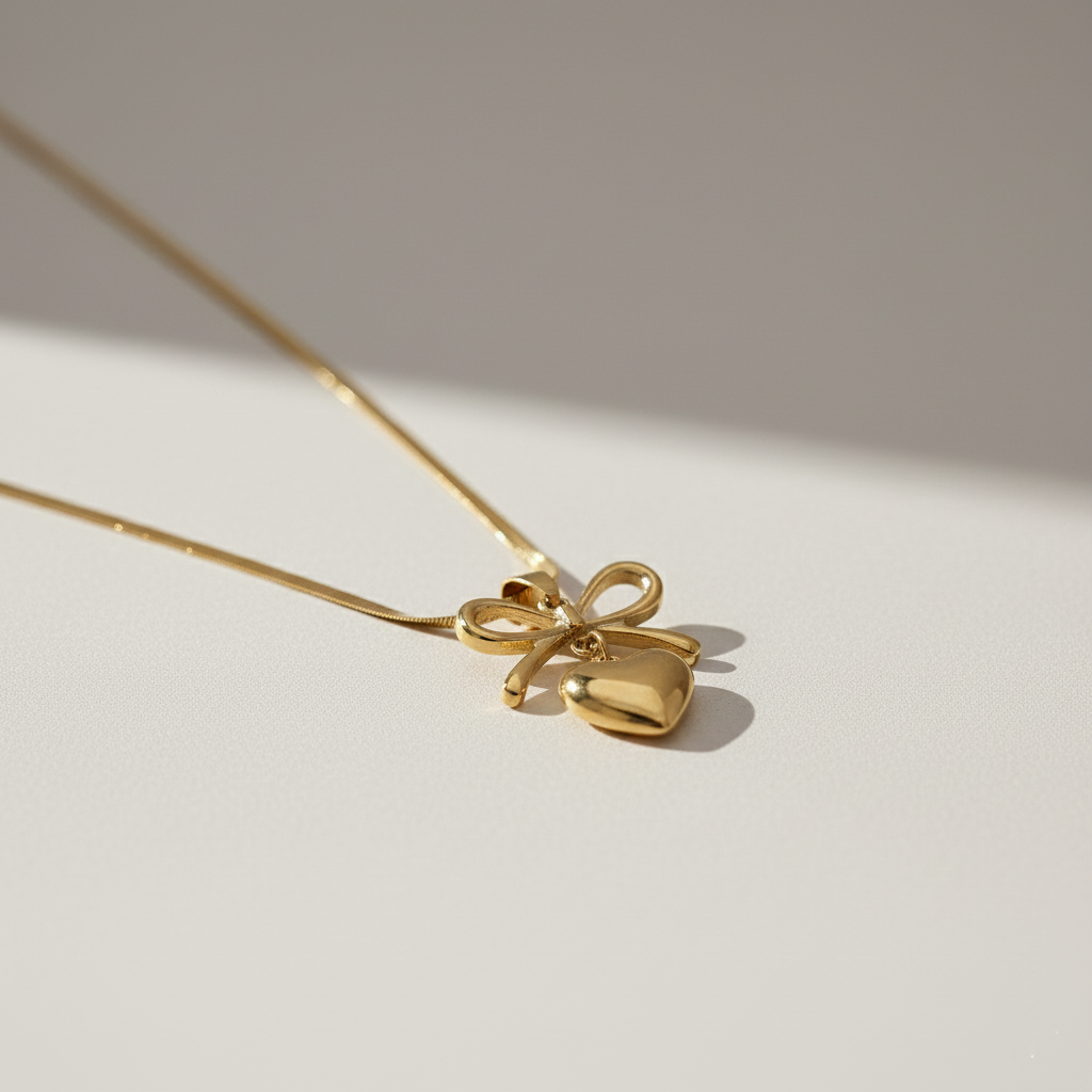 Gold Bow Heart Necklace