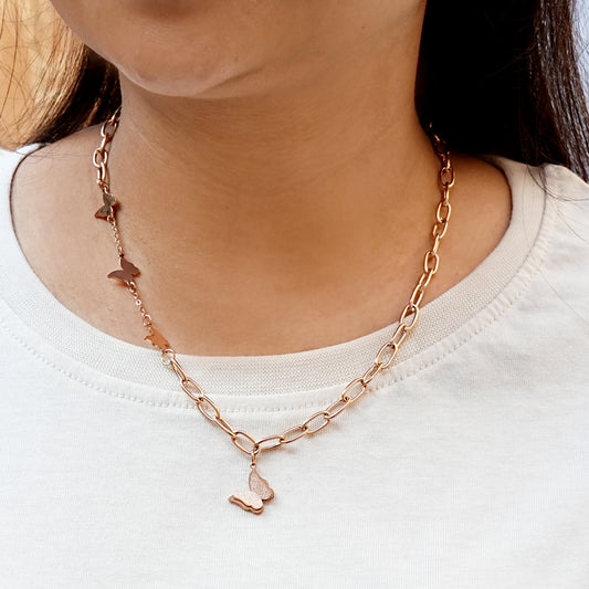 Rose Gold Butterfly Charm Chain Necklace