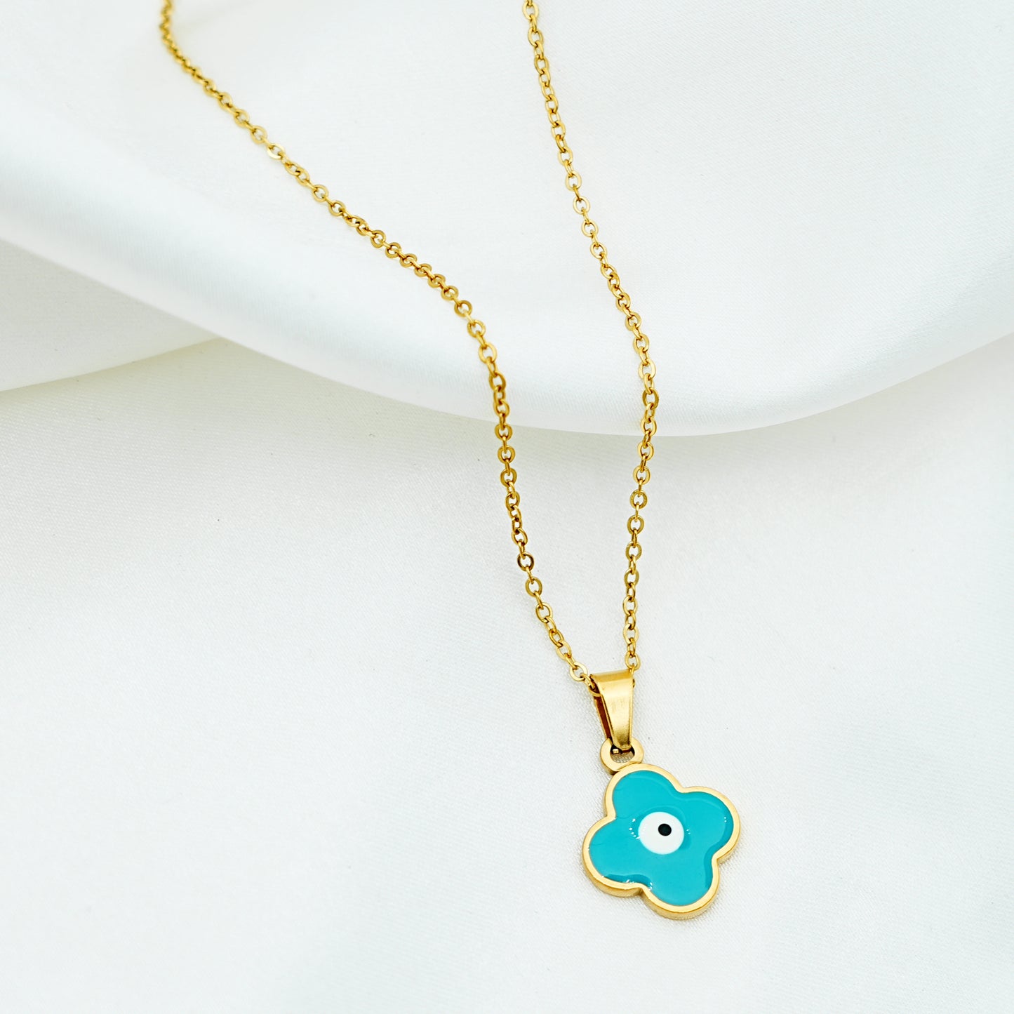 Turquoise Evil Eye Clover Pendant Necklace