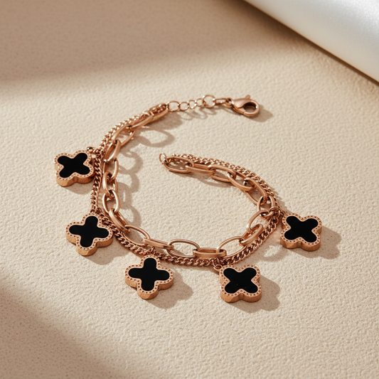 Rose Gold Four Leaf Clover Charm Bracelet