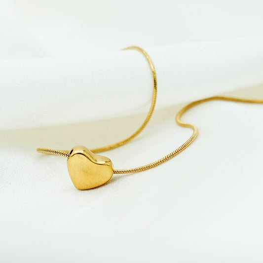 Gold Puff Heart Necklace