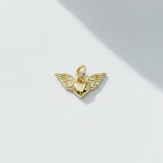 Gold Angel Wing Heart Charm