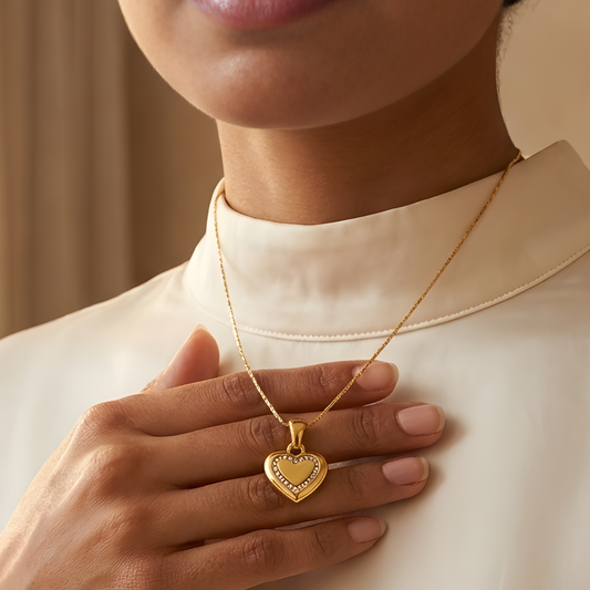 Gold Double Heart Crystal Necklace