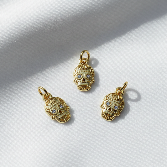 Gold Skull Charm with Crystal Eyes