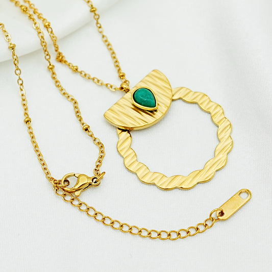 Emerald Teardrop Circle Pendant Necklace