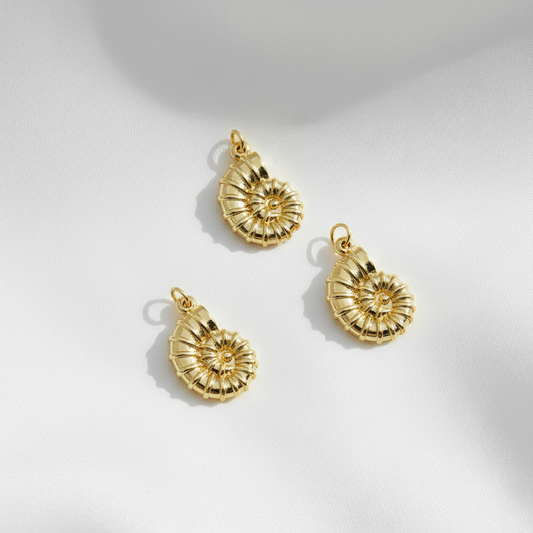 Gold Ammonite Charm For Bracelet Necklace
