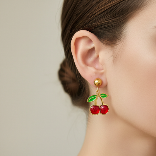 Cherry Drop Enamel Earrings