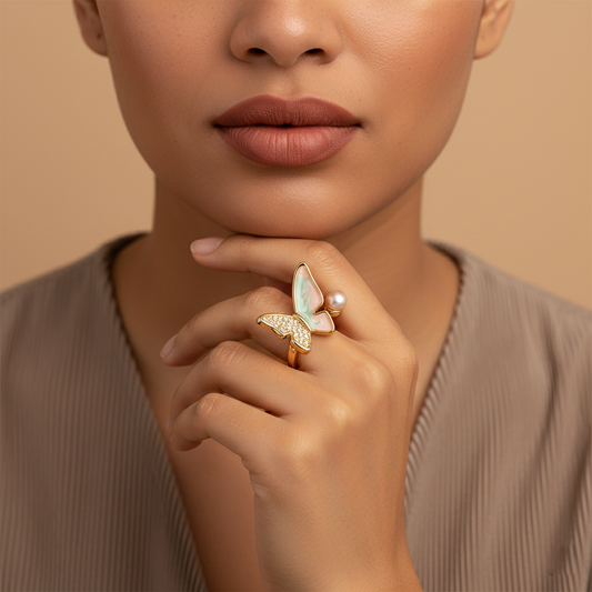 Moissanite Diamond Ring, Butterfly Enamel Ring