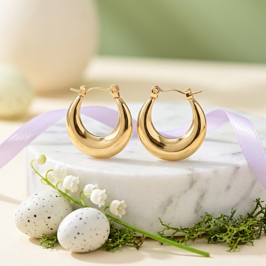 Bold Gold Crescent Hoop Earrings
