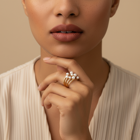 Gold Multi-Band Pearl Ring for Women