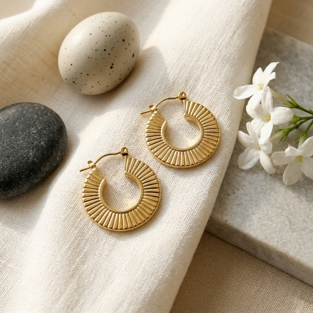 Radiant Textured Gold Hoop Earrings