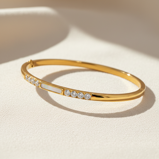 Mother Of Pearl Bangle With Moissanite Diamond