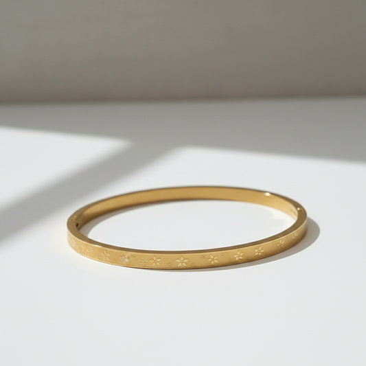 Flower Motif Engraved Bangle