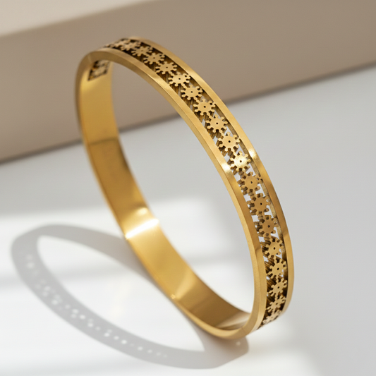 Golden Filigree Floral Cutwork Bangle