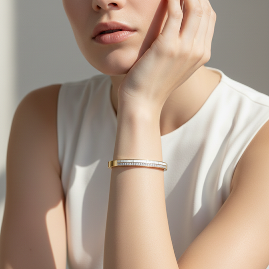 Gold Mother Of Pearl Diamond Bangle