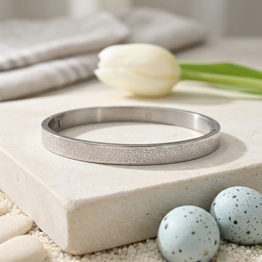 Engraved Silver Pattern Bangle Bracelet