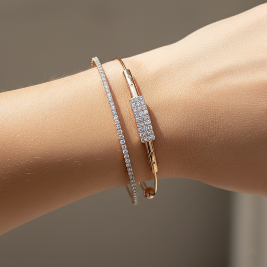 Rose Gold Double-Line Cuff Bangle