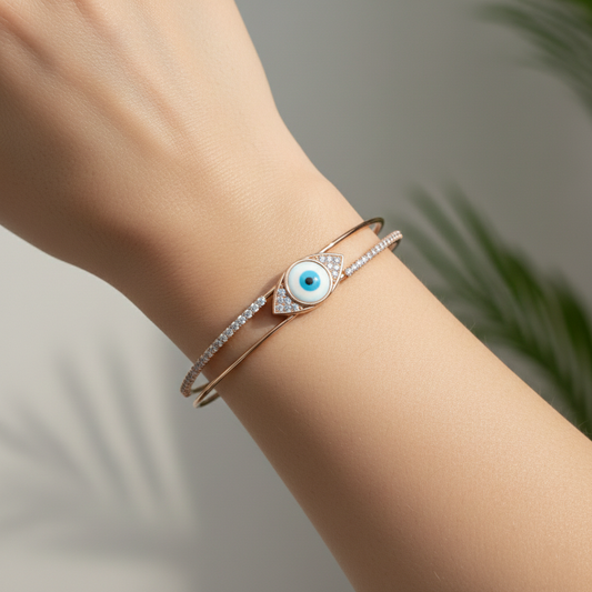 Rose Gold Evil Eye Cuff Bangle