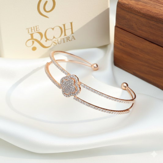 Moissanite Floral Cuff Bangle