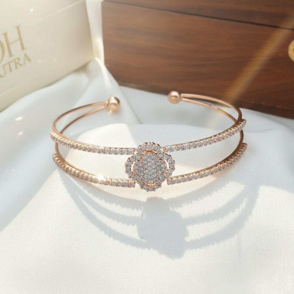 Moissanite Floral Cuff Bangle