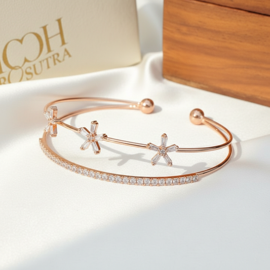 Rose Gold Floral Diamond Cuff Bangle