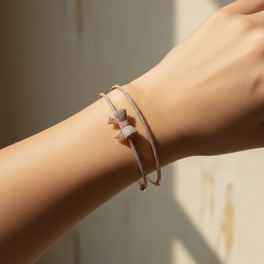 Rose Gold Bow Diamond Cuff Bangle