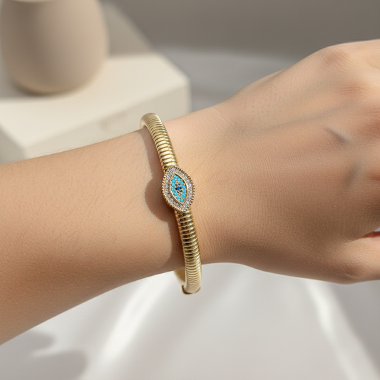 Gold Evil Eye Turquoise Cuff Bangle