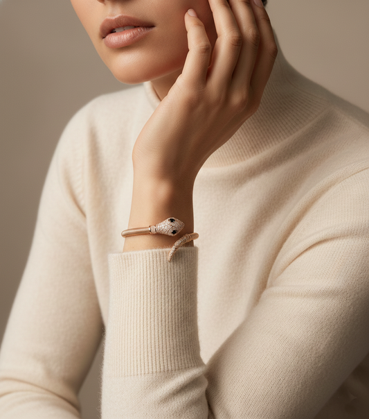 Rose Gold Pavé Serpent Cuff Bangle