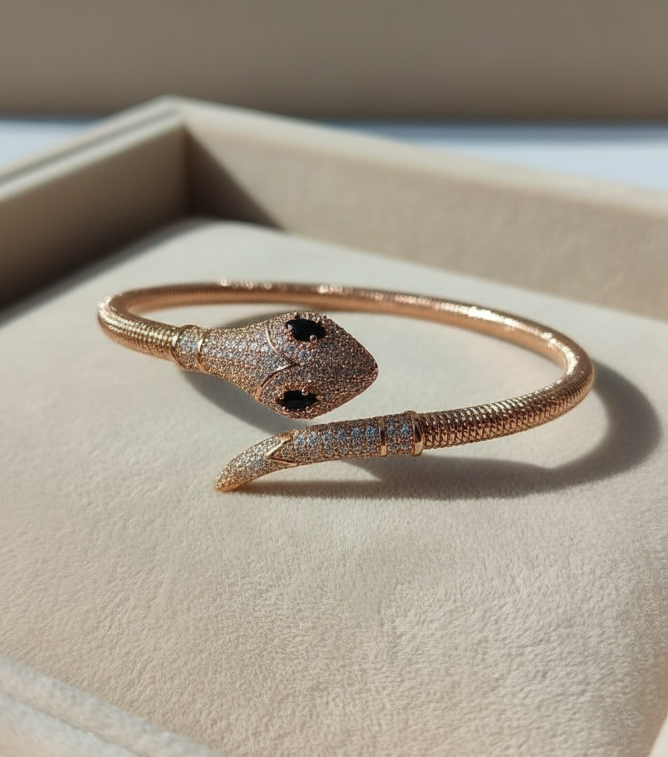 Rose Gold Pavé Serpent Cuff Bangle