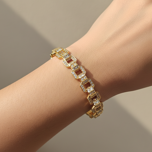 Gold Geometric Diamond Bangle