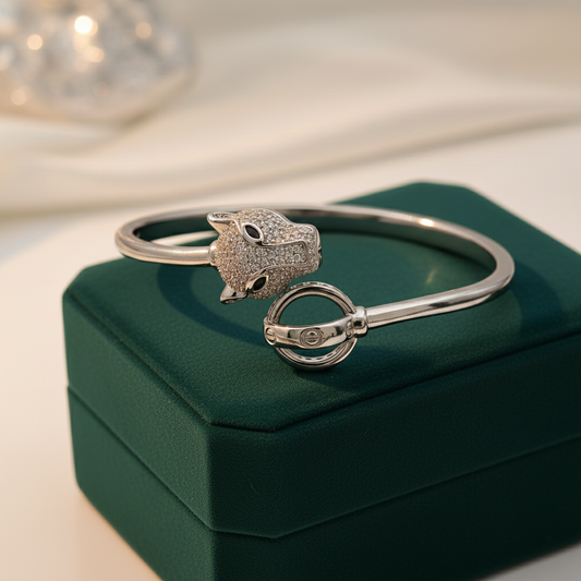 Moissanite Panther Head Bangle Bracelet