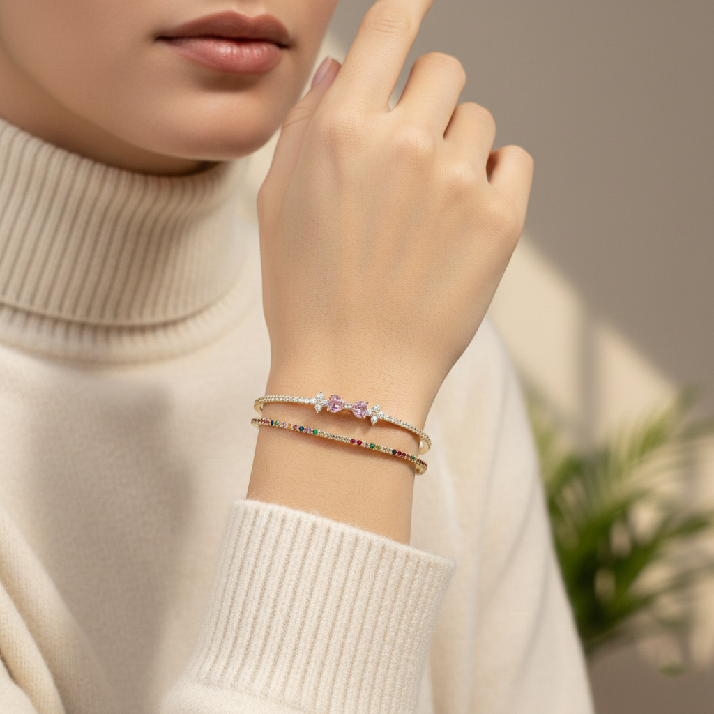 Bow Floral Rainbow Cuff Bangle