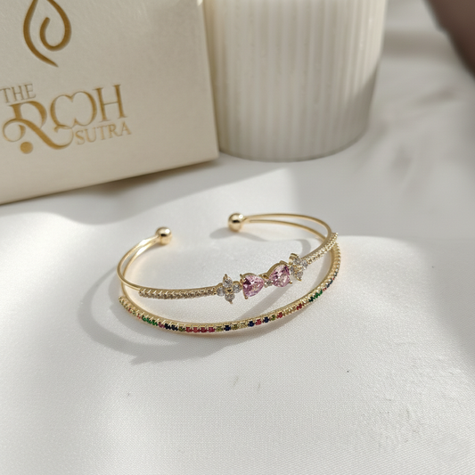 Bow Floral Rainbow Cuff Bangle
