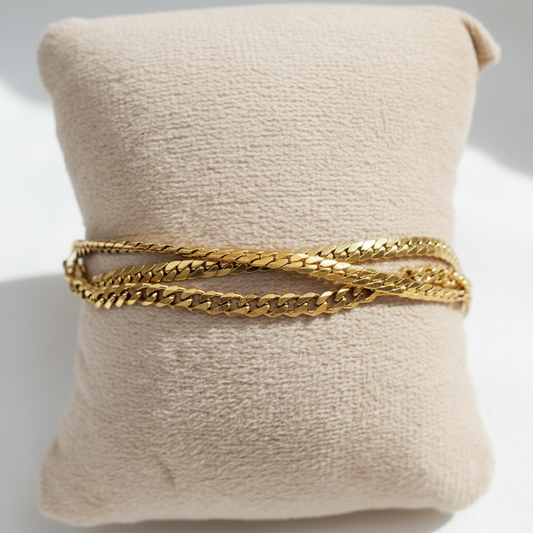 Triple Row Gold Mixed Chain Bracelet