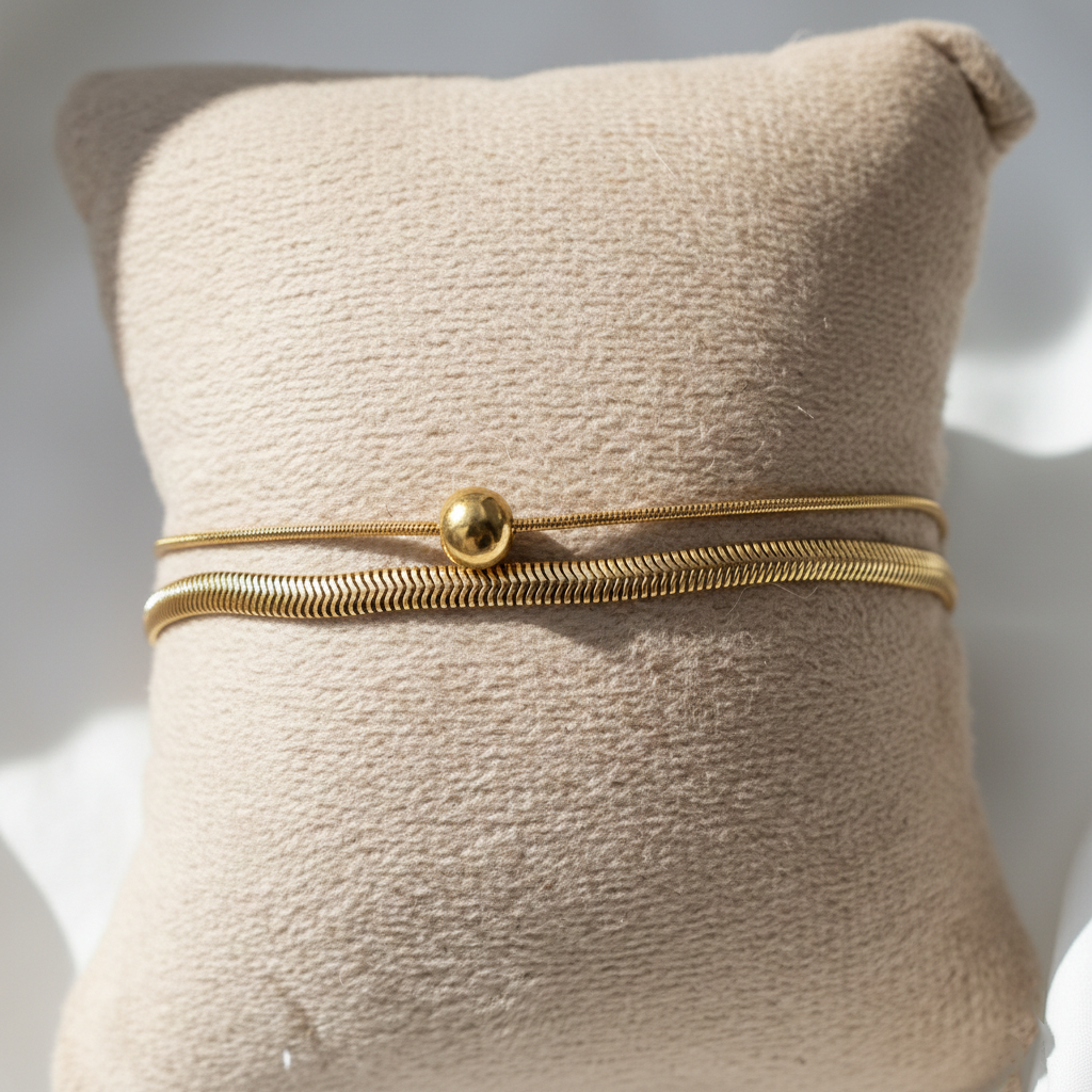 Layered Herringbone & Snake Chain Bracelet