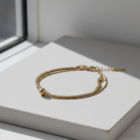 Layered Herringbone & Snake Chain Bracelet
