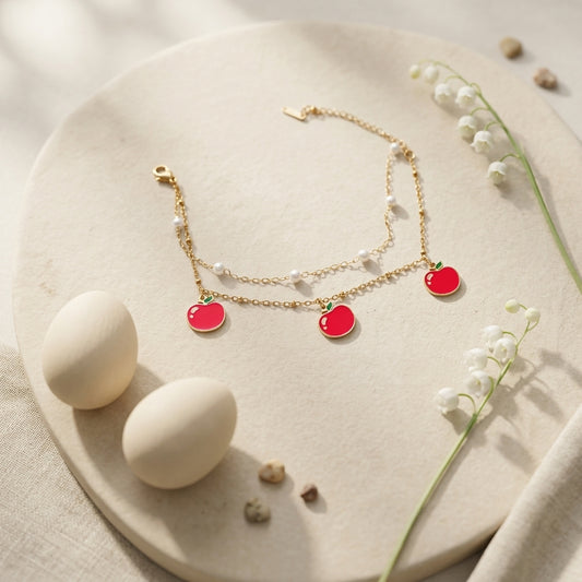 Sweet Apple Charm Layered Anklet Bracelet