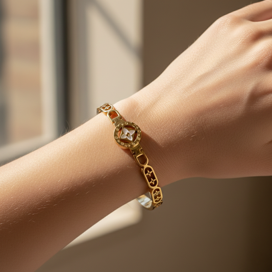 MOP Floral Medallion Link Bangle