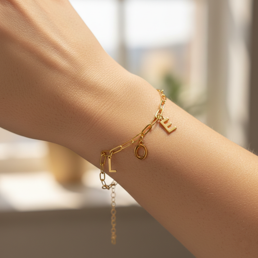 Customized Gold LOVE Charm Bracelet