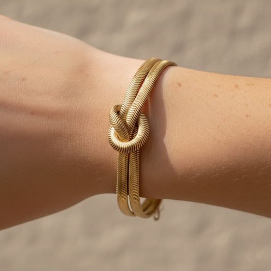Gold Knot Chain Bracelet – Double Snake Link Statement
