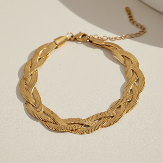Braided Gold Chain Bracelet for Women | Minimal Adjustable Statement Bracelet