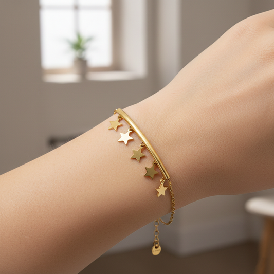 Gold Star Charm Bar Bracelet