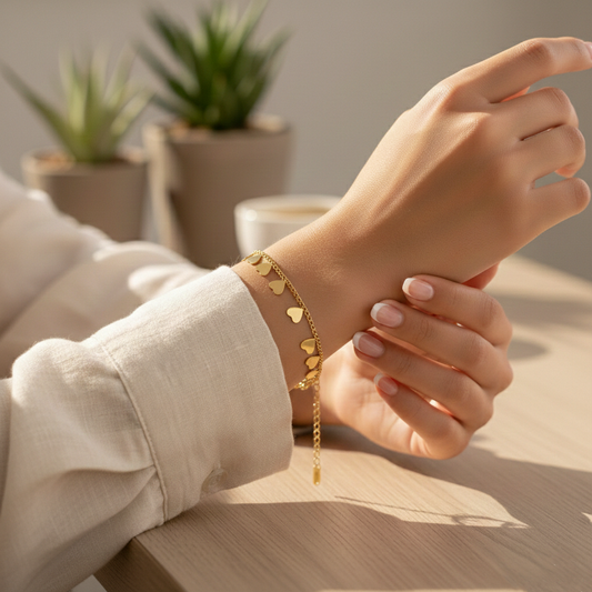 Gold Heart Charm Chain Bracelet for Women